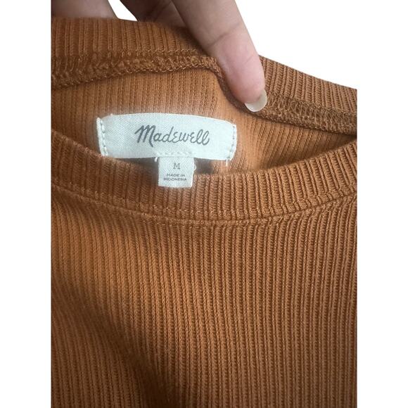 Madewell Women's Ribbed Pocket T-Shirt M Short Sleeve Casual Rust Brown - Picture 6 of 14